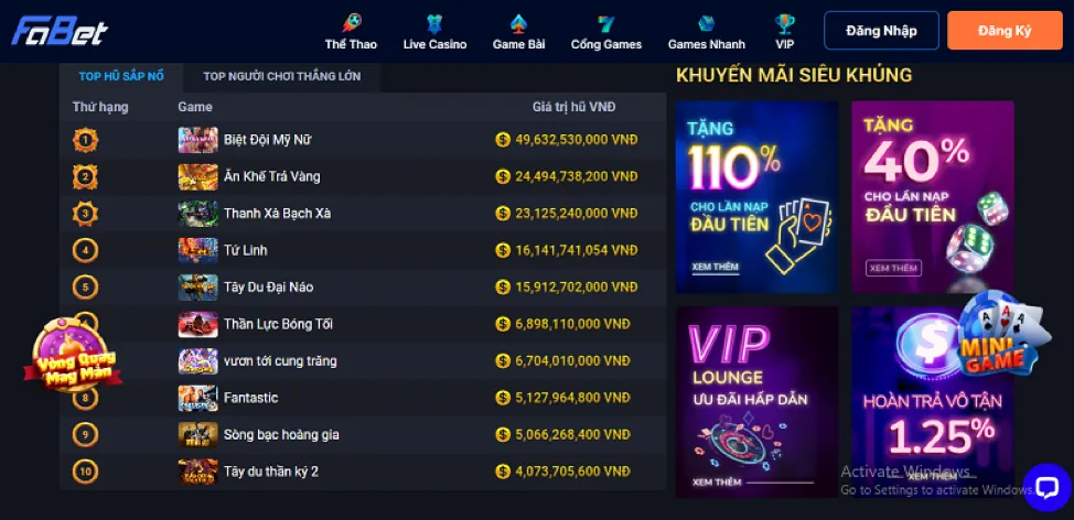 Vòng quay miễn phí và thưởng hàng ngày